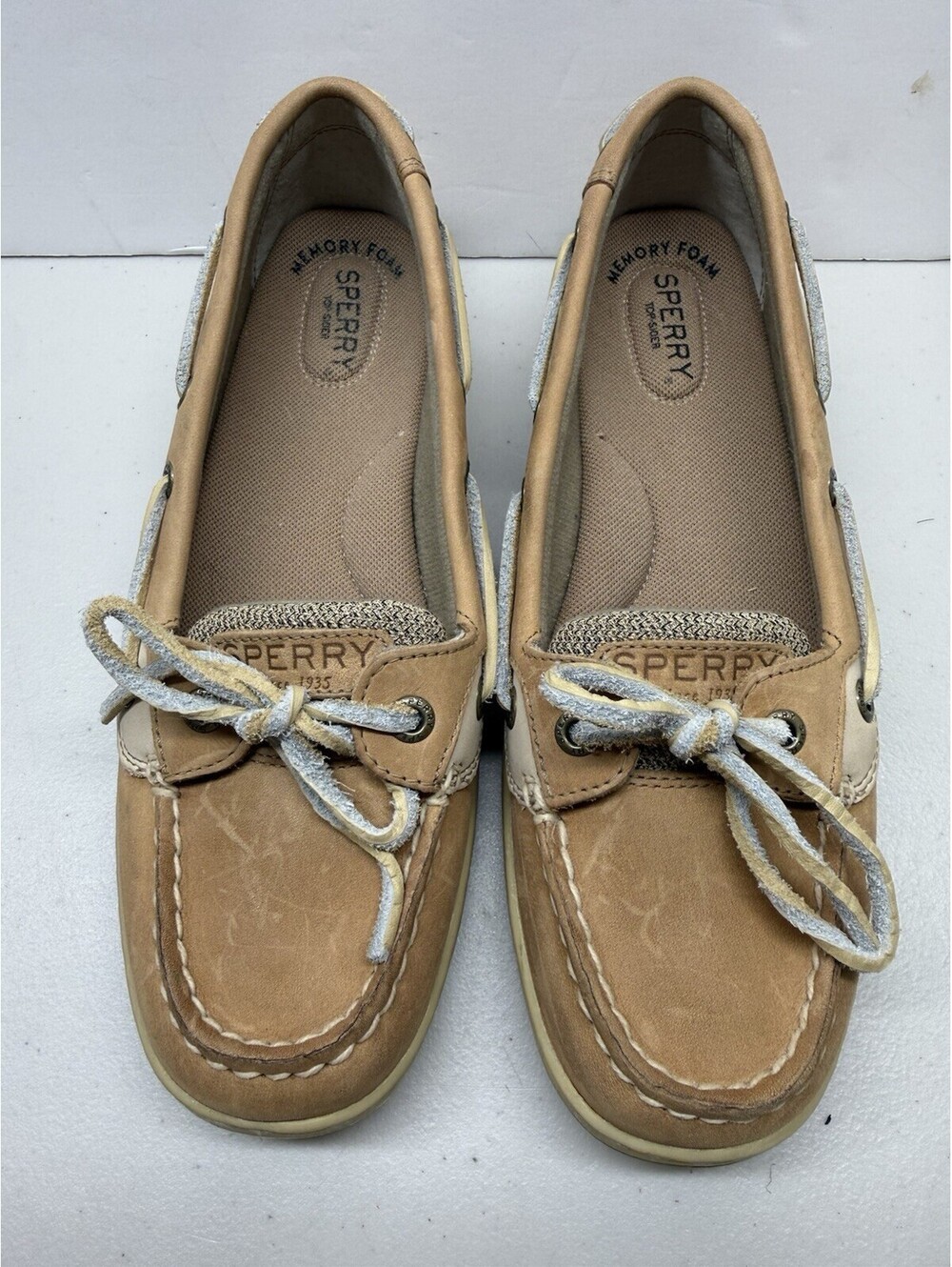 Sperry Top Sider Womens 8 Angelfish Boat Shoe Linen Oat Leather Slipon Tie